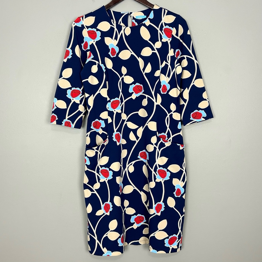 J. McLaughlin Catalyst Knit Dress Women’s Size M Floral Pockets Knee Length